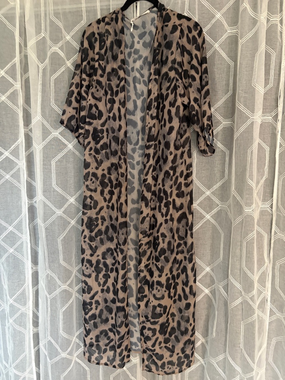Leopard Print Long Kimono Duster in Taupe and Black